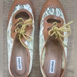 Not Rated Vegan Leather & Lace Open Oxford Flats Size 10